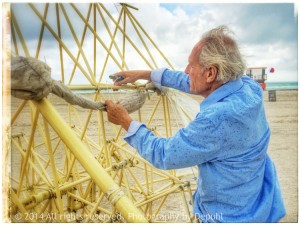 Strandbeests walk on Miami beach at Art Basel