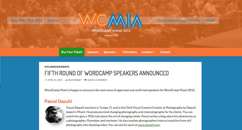 Pascal Depuhl slated to speak at WordCamp Miami.